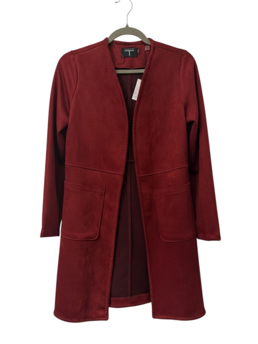 NWT Tahari Merlot Red Faux Suede Topper Open Front Coat XS - MSRP $119